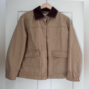 GAP Tan Relaxed Canvas Barn Jacket with Corduroy Collar